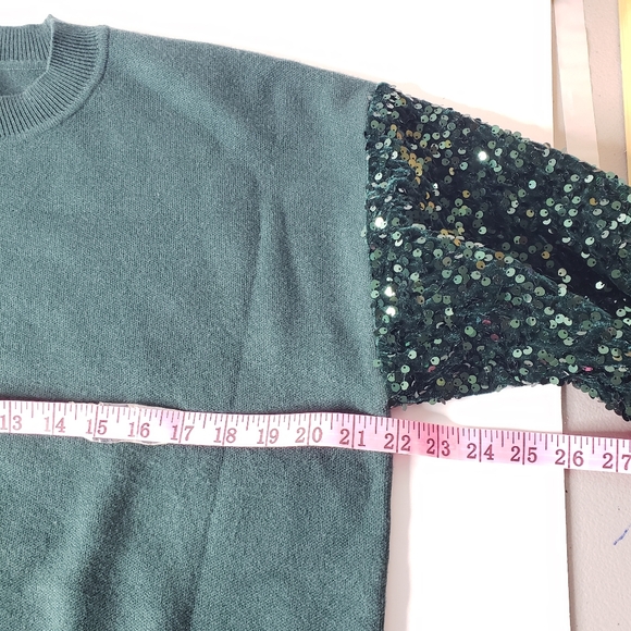 Shopthemint.com Sequin Sleeves Knitted Sweatshirt Holidays Forest Green Sequins - Picture 9 of 13